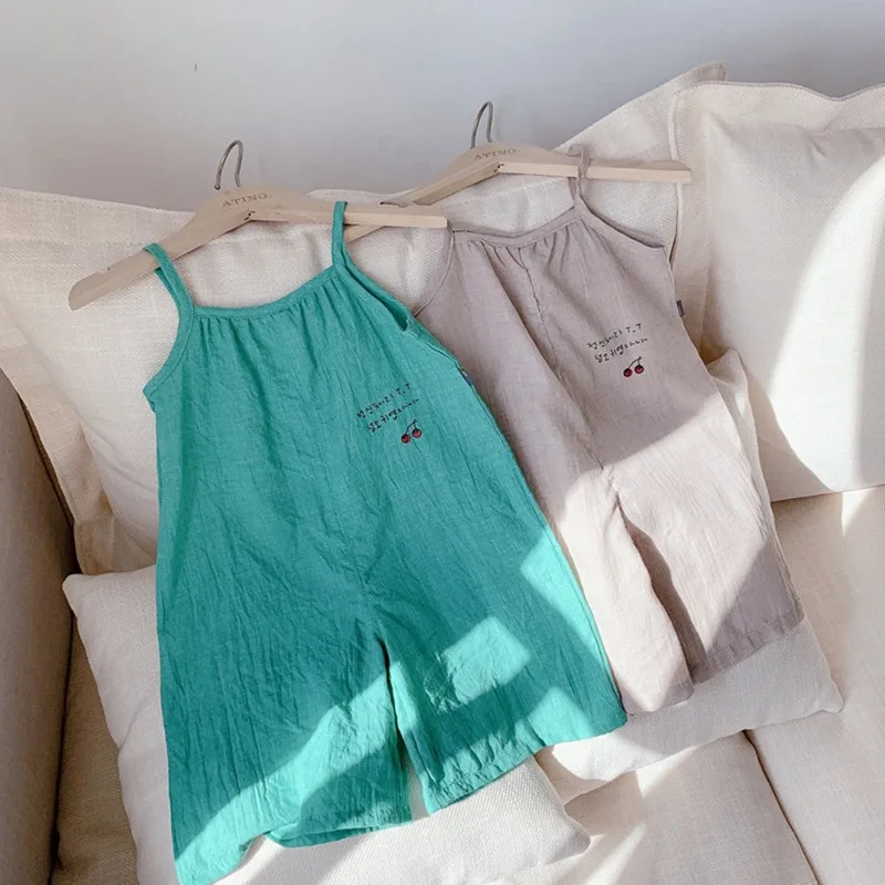 

Summer Cool Girls Clothes Baby Korean Jumpsuit Kids Fashion Cute Suspender Wide Leg Pant Children Suits