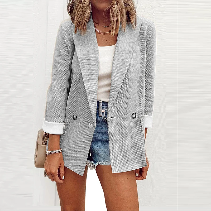 

Casual Long Sleeve Coat Elegant Turn-Down Collar Solid Women Outwear Autumn Winter Fashion Pocket Button Office Lady Suit Jacket