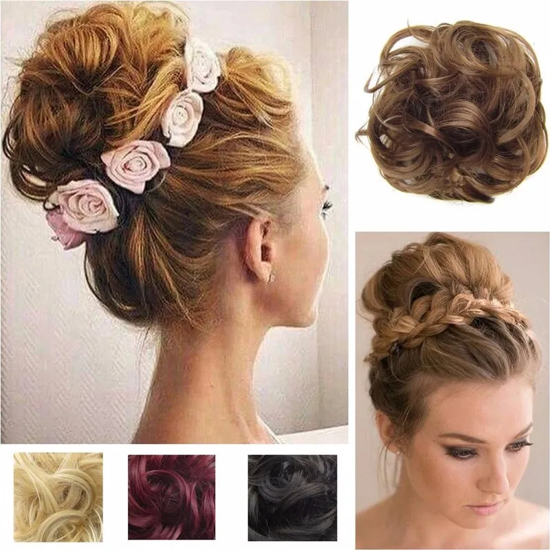 

10 Colors Curly Elastic Extension Scrunshie Wrap Women Party Wedding Messy Chignon Hair Band Head Rope