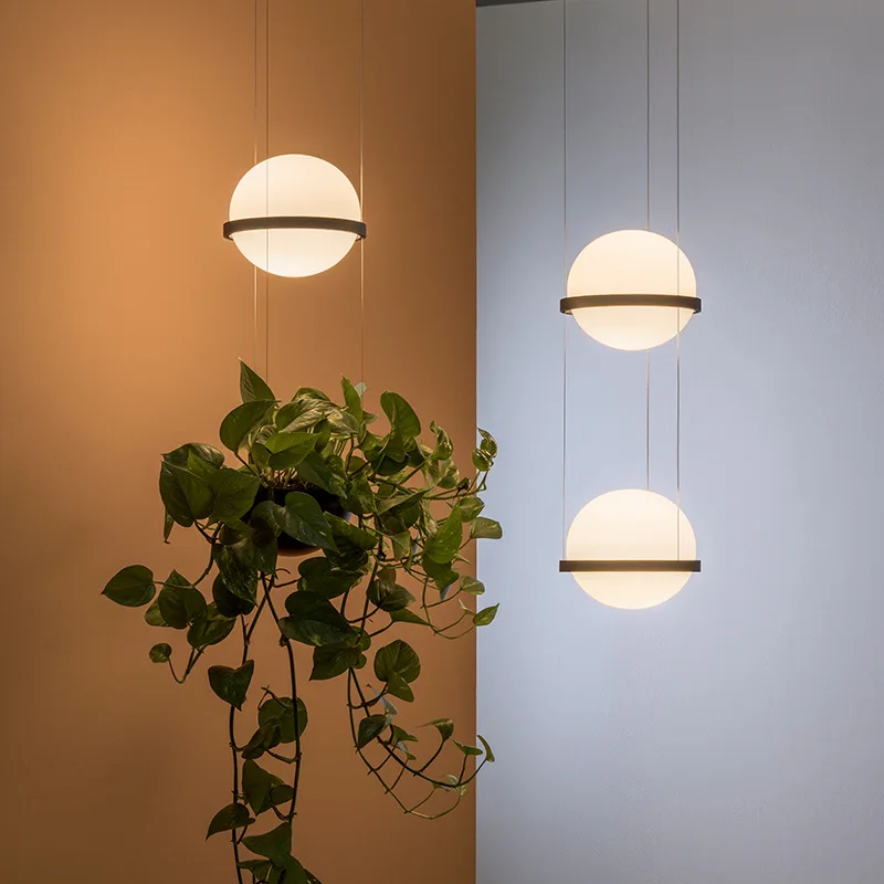 Modern LED White Glass Ball Pendant Light Plants Pot Suspension Hanging Lamp Dining Room Foyer Bar Lobby Decor Light Luminaire
