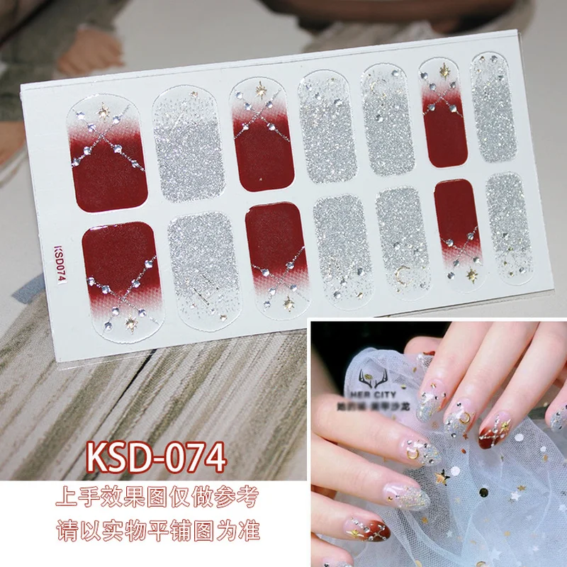 Nail Art Full Cover Self Adhesive Stickers Polish Transfer Tips Wraps Waterproof Decals Manicure 14Tips | Красота и здоровье