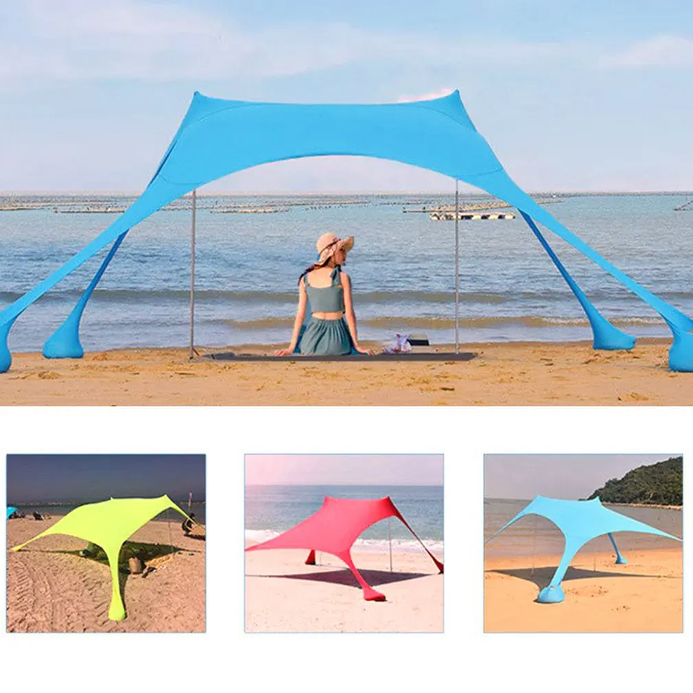 저렴한 패밀리 비치 양산 경량 태양 그늘 텐트 Sandbag 앵커 4 무료 Pegs UPF50 + UV 대형 휴대용 캐노피 드롭 배송