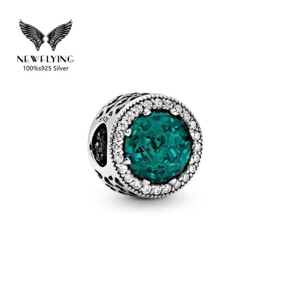 

925 Sterling Silver Sparkling Sea Green Circle Charm Designer Channel Making Jewelry for Couple