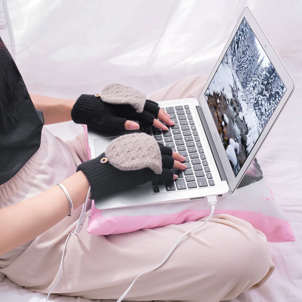 

Electric USB Heating Gloves Heating Hand Warmers Hand Laptop Half Fingerless Knitted Winter Warm Mittens Indoor Office