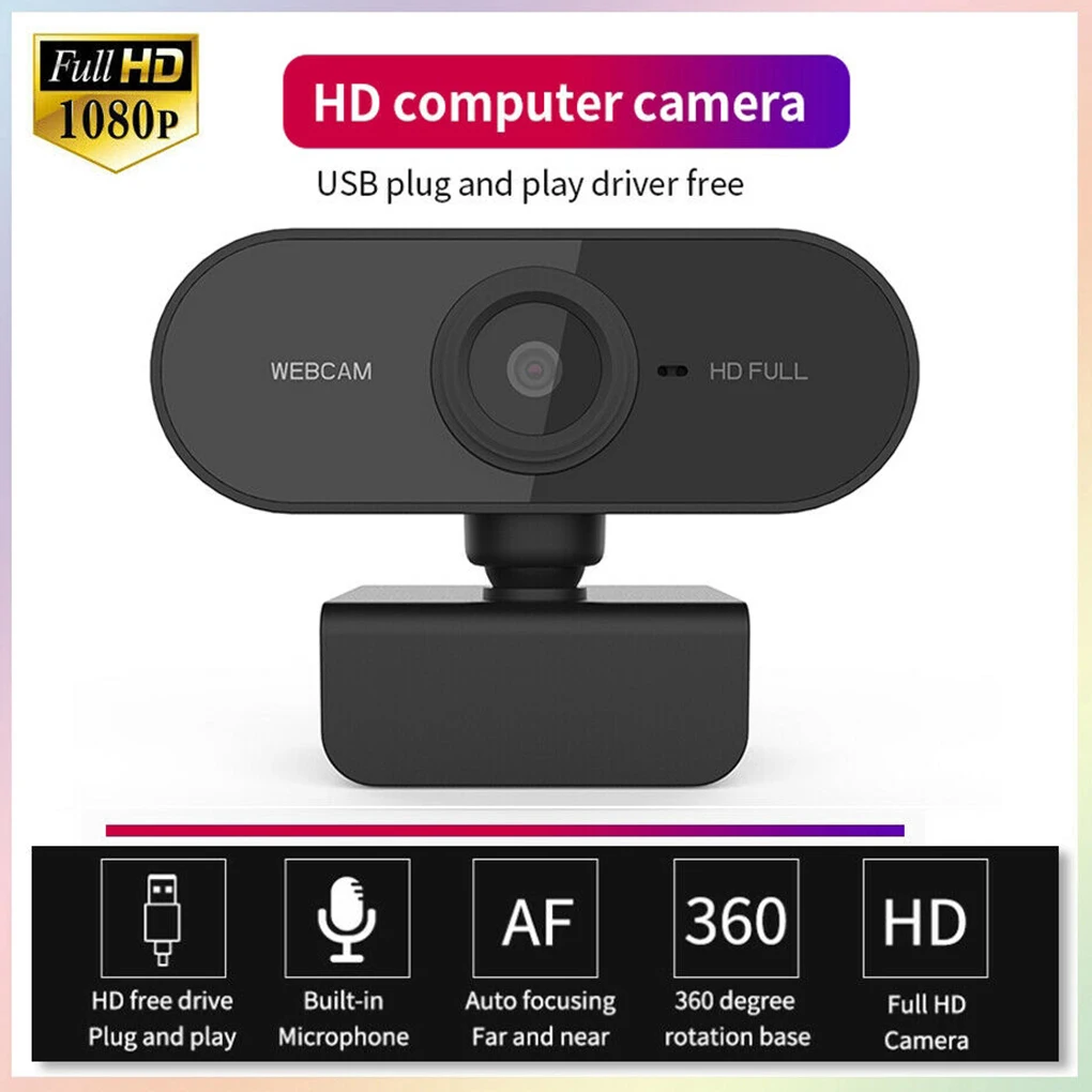 

1080P Auto Focus Webcam Mini Computer PC Web Camera With Microphone Rotatable Cameras For Live Broadcast Calling Conference Work