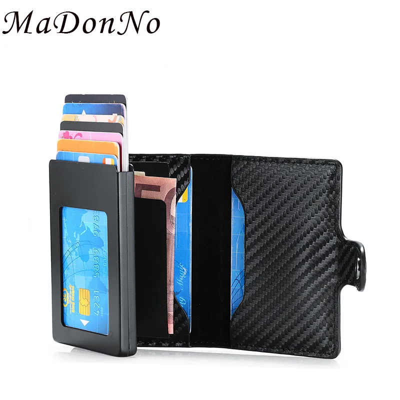 Carbon Fiber Aluminum Metal Credit Card Holder Business Mini Wallet 2020 Man Women Cardholder Rfid Billeteras | Багаж и сумки