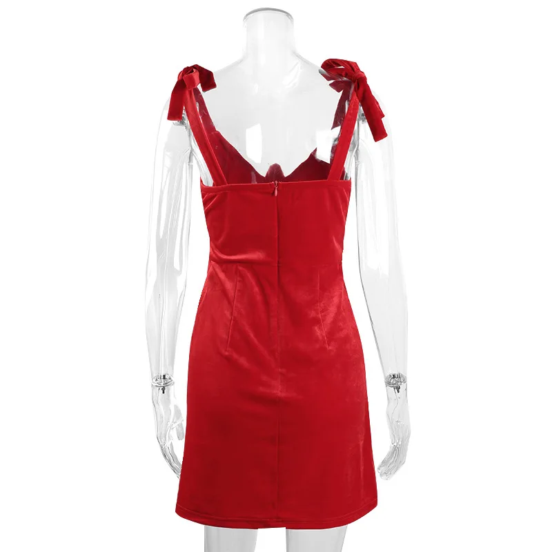 

FSNFOX Vintage Backless Velvet Red Strap Dress Streetwear Punk Sleeveless Sexy A-line Dresses Y2k Retro Bodycon Party Club Dress