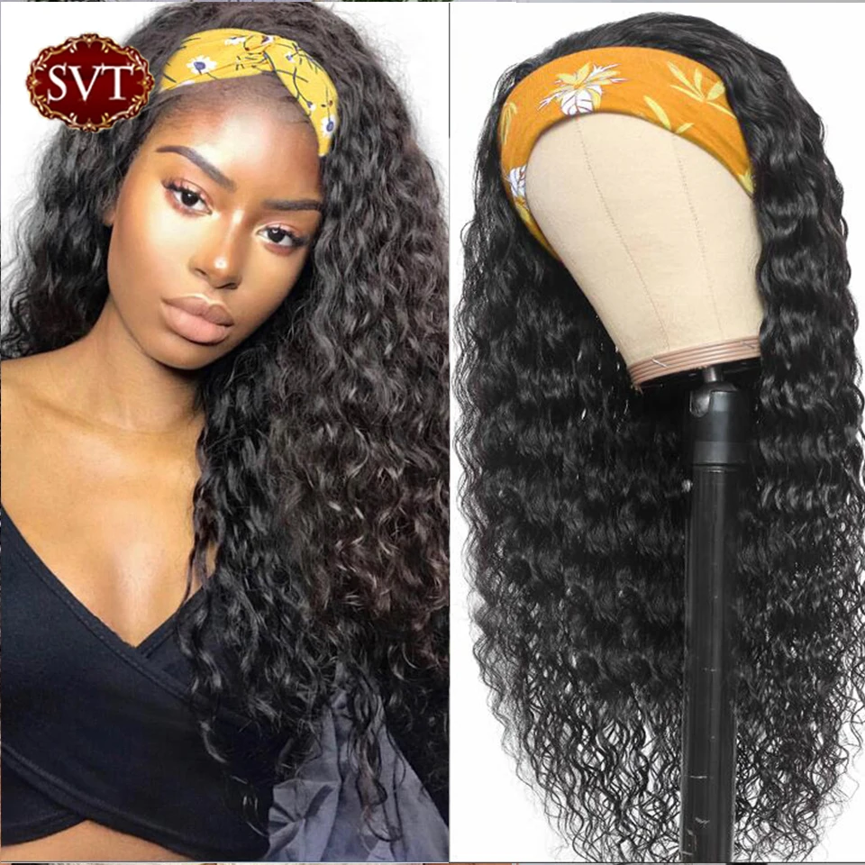 Парики SVT из парик с головной повязкой кудрявых натуральных волос для чернокожих