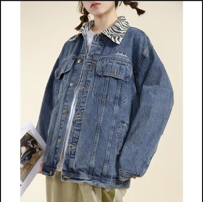 

Desigual jean coat popular logo women's autumn 2021 design sense top zebra print men and women retro fashion coat temperament