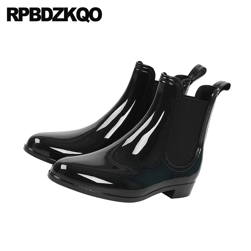 Водонепроницаемый черные резиновые сапоги от дождя Женские полуботинки на