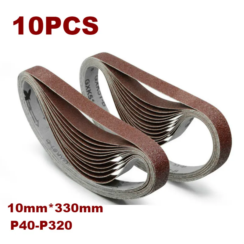 10pcs 10*330mm Sanding Belt 40-320 Grit Aluminium Oxide Sander Grinder Dremel Accessories for Polishing Grinding |