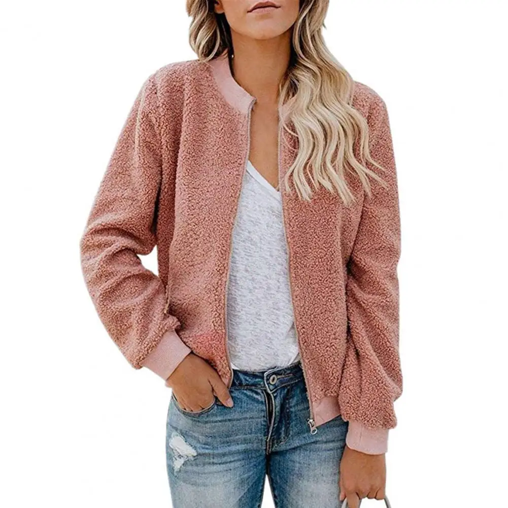 

Женская куртка, зимнее пальто, теплое Женское пальто на молнии с боковыми карманами, плюшевое однотонное пальто с воротником-стойкой, женск...