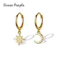new real 925 sterling silver classic stars moon pendant zirconia hoop earrings for women elegant trendy fine jewelry brincos