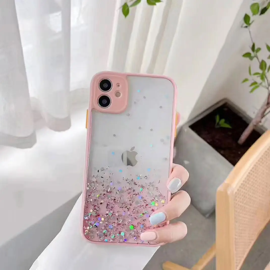 

Girly Pink Quicksand for IPhone 11 Glitter Case, 2020 Bling Sparkle Sequin Star Tpu 2 In 1 Phone Case for 11 Pro Max cases