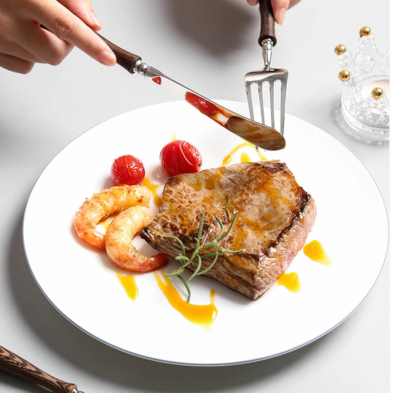 Набор столовой посуды из нержавеющей стали с деревянной ручкой набор приборов