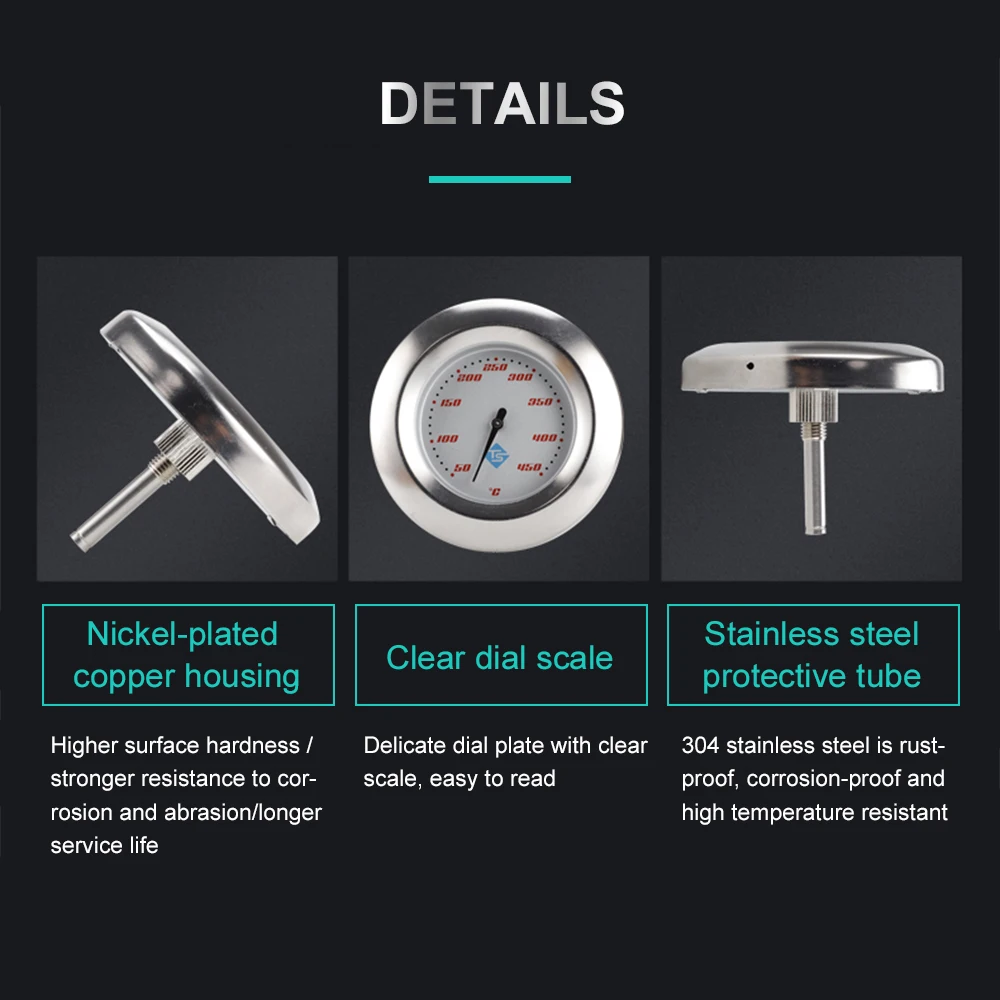 

Stainless Steel Thermometer Bi-Metal Thermometer Dial Thermometer 50~450 for Grill Barbecue Smoker Oven