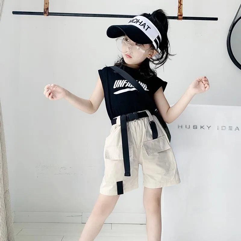 

2020 summer new girl letter short-sleeved suit big boy summer dress thin shorts two-piece suit