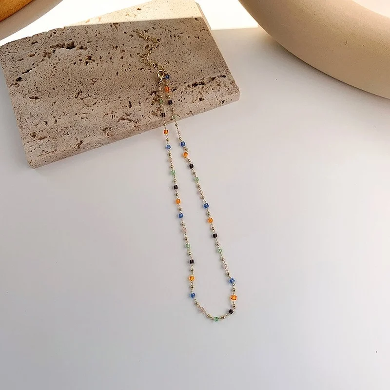 

U-Magical Unique Design Multicolor Crystal Beaded Chokers Necklace for Women Textured Gold Color Metal Ball Necklace Jewellery