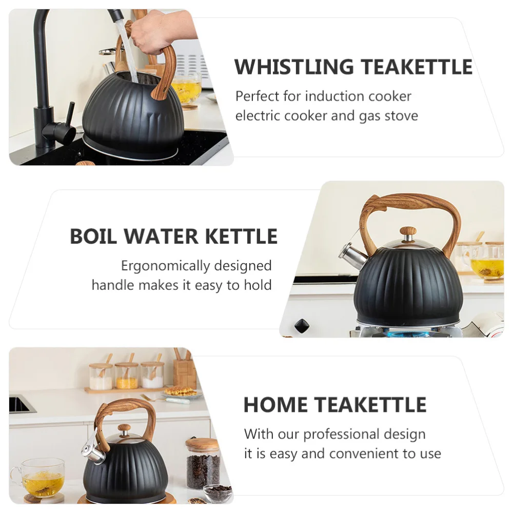

1Pc 3.5L Chic Whistling Teakettle Boil Water Kettle Home Kettle (Black)