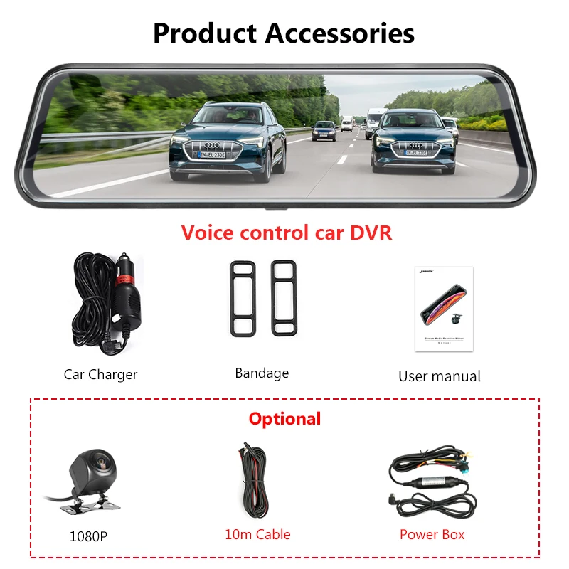 

T29S 10"IPS Screen 1080P Car DVR Voice Control Stream Media Dash Camera Dual Lens Video Recorder Rearview Mirror 1080p Rear