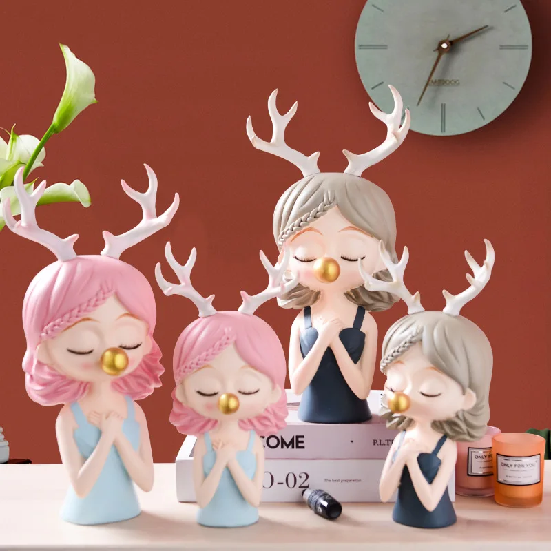 

Статуэтка из абстрактных скульптур с пузырьками в виде оленя для девочек, статуэтки, аксессуары для украшения дома из смолы, Современное ук...