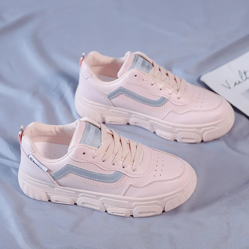 Женские кроссовки из ПУ кожи Вулканизированная подошва плоская толстая