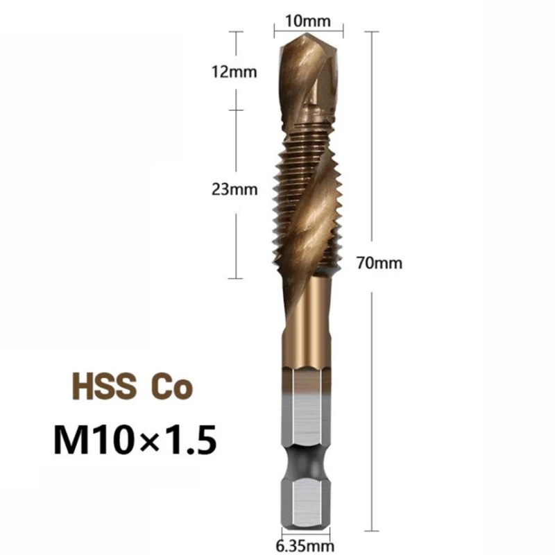 

Y1UD Combination 1/4" Hex Twist Tap Drill HSS M3-M10 Bit Screw Countersink Hexagonal Handle Metric Taps Cobalt Plated