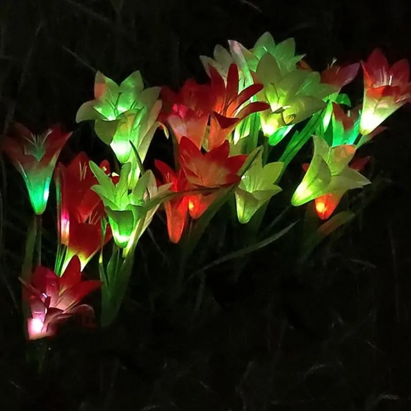 

4 Head Led Solar Powered Lily Flower Light Color Changing Waterproof Landscape Lawn Lamp Yard Decoration Outdoor Garden Light