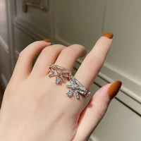 womens fashion romantic bowknot finger rings shiny crystal paved butterfly opening ring cute wedding ring jewelry accessories
