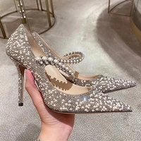 hot rhinestone pointed high heels 2021 new single shoes womens shoes net red rhinestone crystal pearl wedding shoes