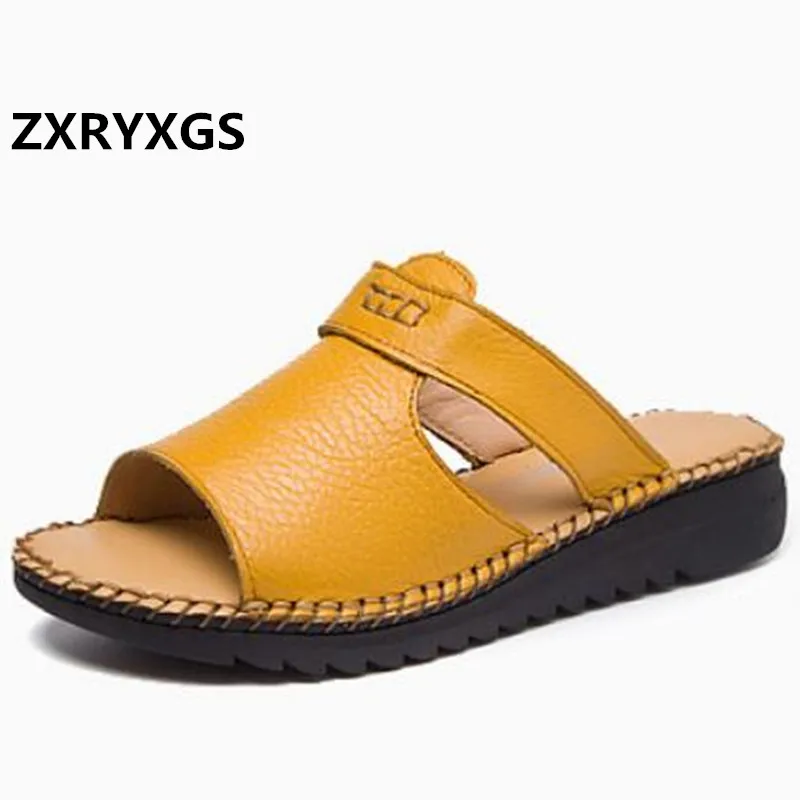 Сандалии женские из мягкой воловьей кожи босоножки с плоским верхом