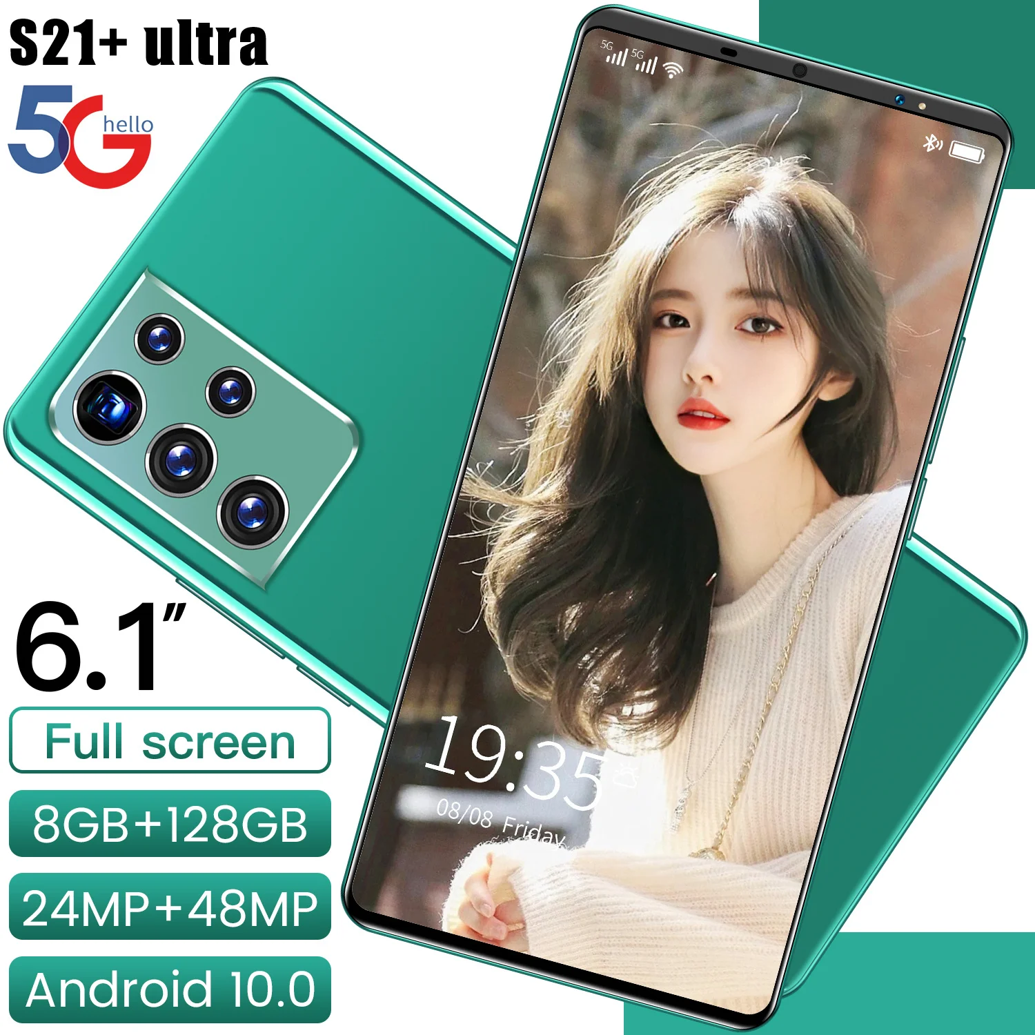 

6.1 Inch 4800mAh 8 128GB Smartphone 2021 Galxy S21+Ultra 24+48MP MTK6595 Cellphone 10 Core Android 10.0 Double SIM Mobilephone