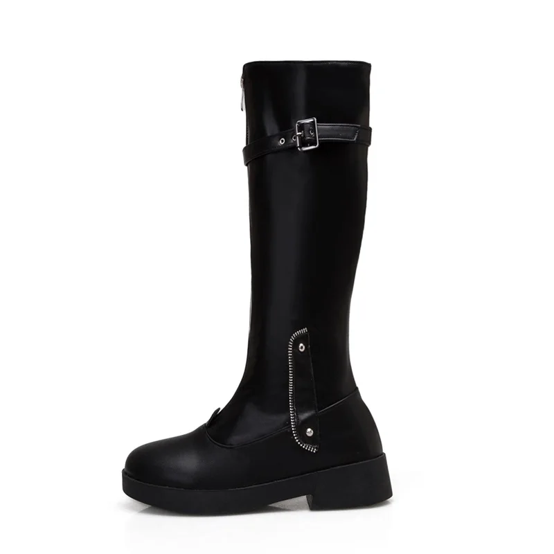 Новые выразительные сапоги до колена на EGONERY-зиму удобная женская обувь на молнии с круглым носком на среднем каблуке Прямая поставка; размеры 32-43