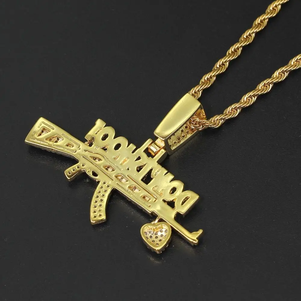 Ожерелье с подвесками AK 47 CS GO Gun Dont Shoot для мужчин с микроинкрустацией AAA-класса из блестящего искусственного циркония, украшение в стиле хип-хоп рэпера.