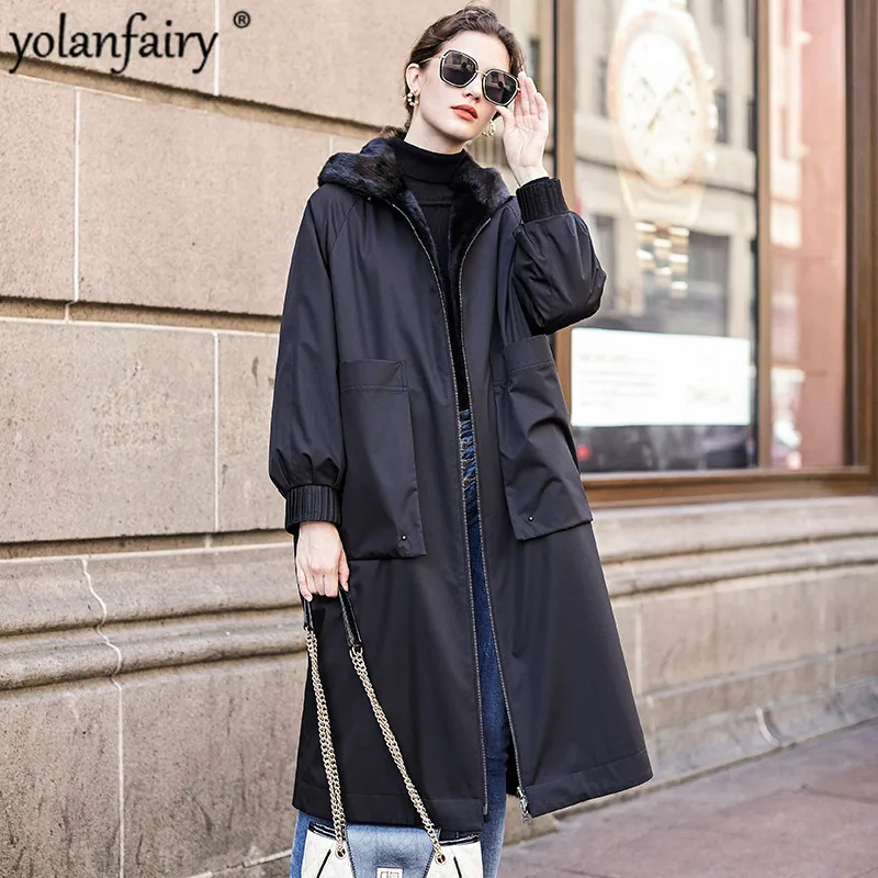 Зимняя парка 2020 Женское пальто из натурального меха норки длинная Роскошная Шуба