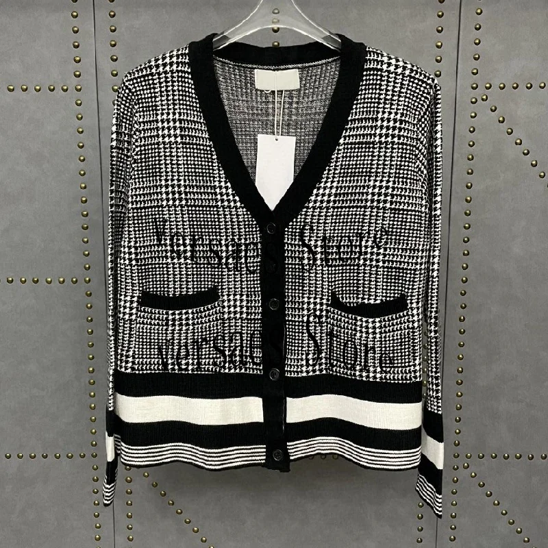 

Новинка 2021, Роскошный дизайнерский женский кардиган на осень и зиму, мягкий вязаный свитер контрастных цветов с воском и принтом тысячи пти...