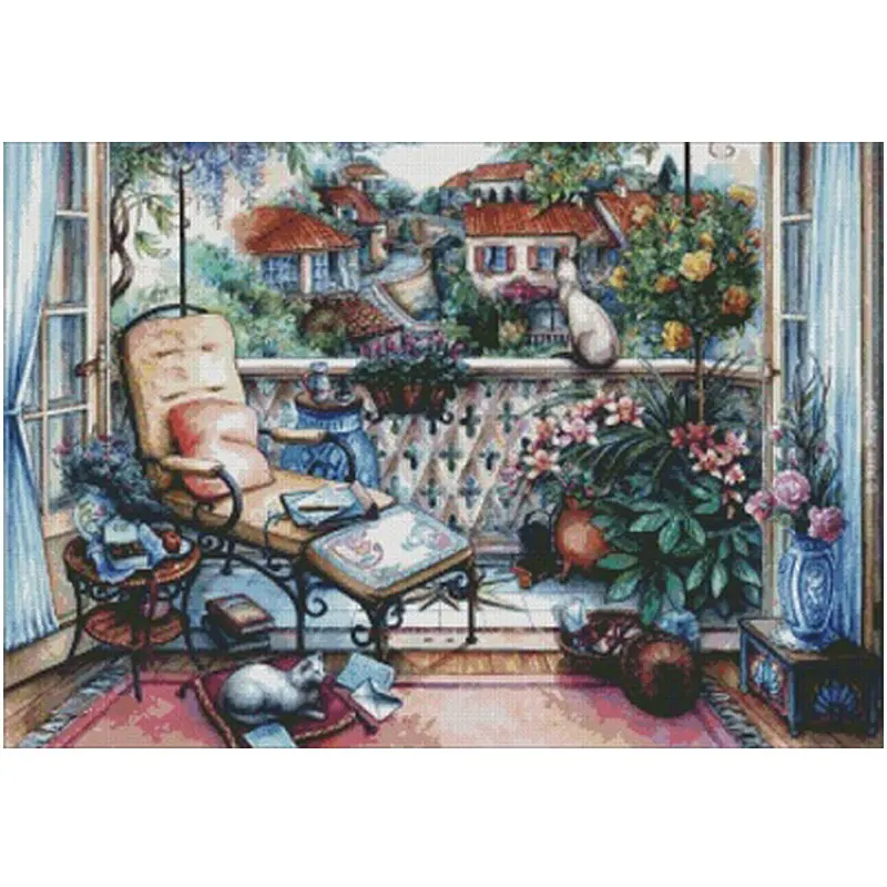 

Beautiful balcony patterns Counted Cross Stitch 11CT 14CT 18CT DIY Chinese Cross Stitch Kits Embroidery Needlework Sets