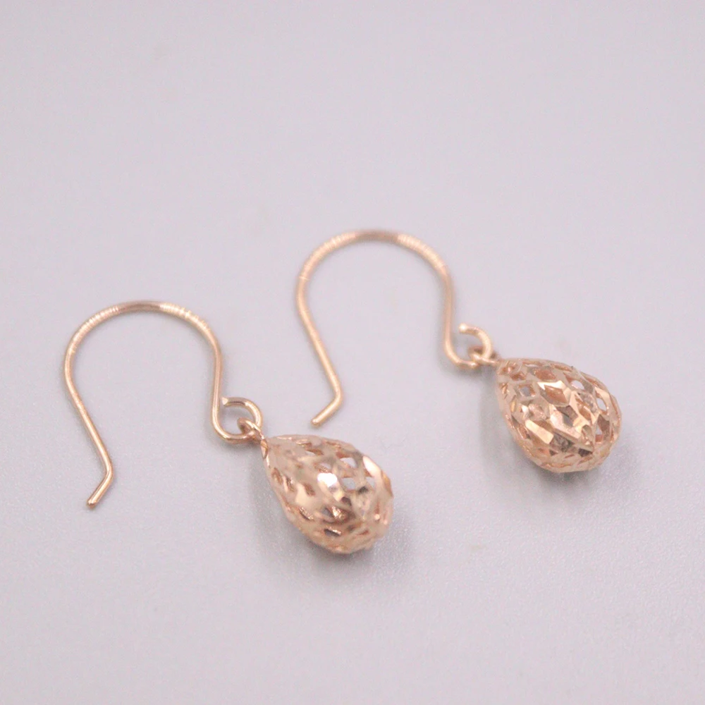 

New Solid Pure 18kt Rose Gold Earrings Women Hollow Water Drop Dangle Earrings 1-1.3g 25*6mm