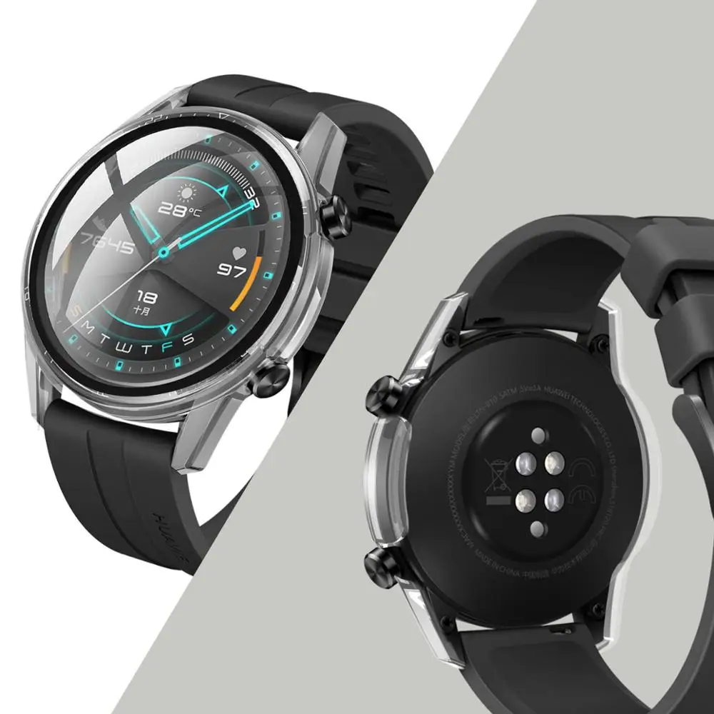 Защитное стекло и чехол для huawei watch GT2 2e закаленное с полным покрытием экрана 46 мм
