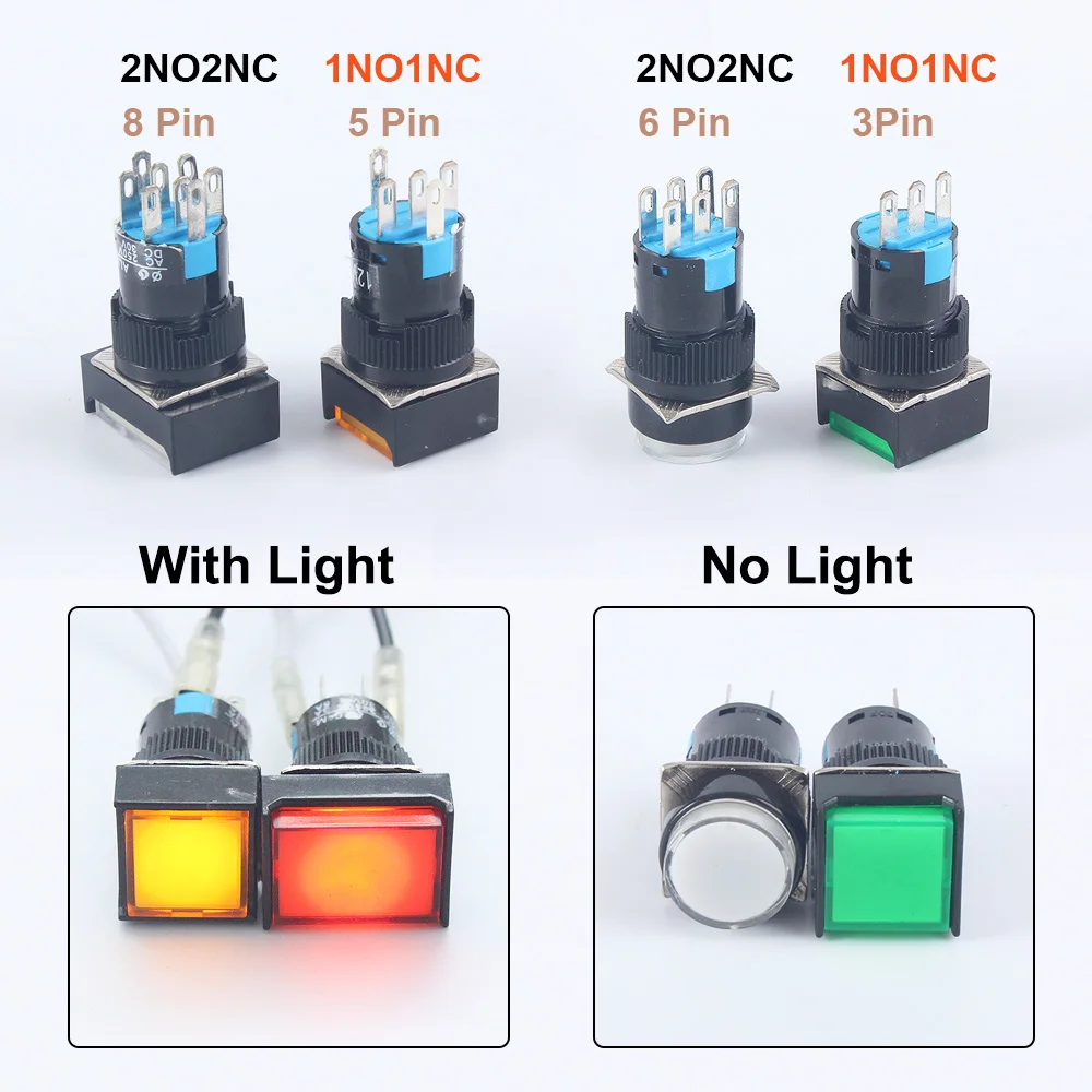 16 мм 12V 24V 220V 1NO1NC/2NO2NC мгновенный нет фиксации/Стопорная лампа Illuminuted
