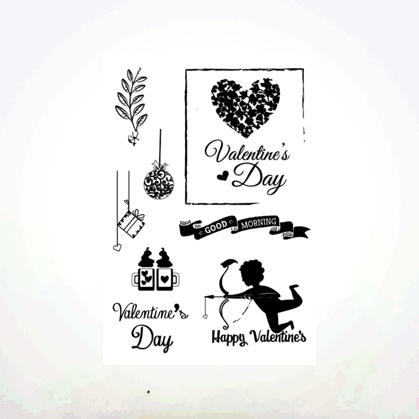 11x16 см ко Дню Святого Валентина Купидон прозрачный печать прозрачные наклейки