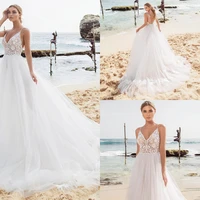 charming tulip beach 2021 boho v cut spaghetti backless white ivory one line wedding dress vestido de noiva