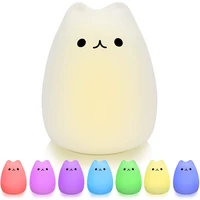 1pc silicone touch sensor led night light mini cute 7 colors cat shaped pat lamp for kids toy gifts room decor battery charge