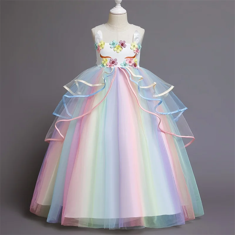 Kids Unicorn Dress for Girls Flower Appliques Ball Gown Little Girl Princess Dresses Elegant Party Costumes Children Clothing | Детская