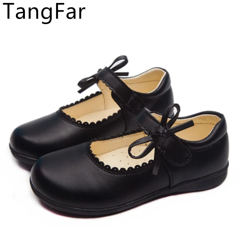 Детские кожаные мокасины черные осенние Мокасины принцессы с бантом для девочек