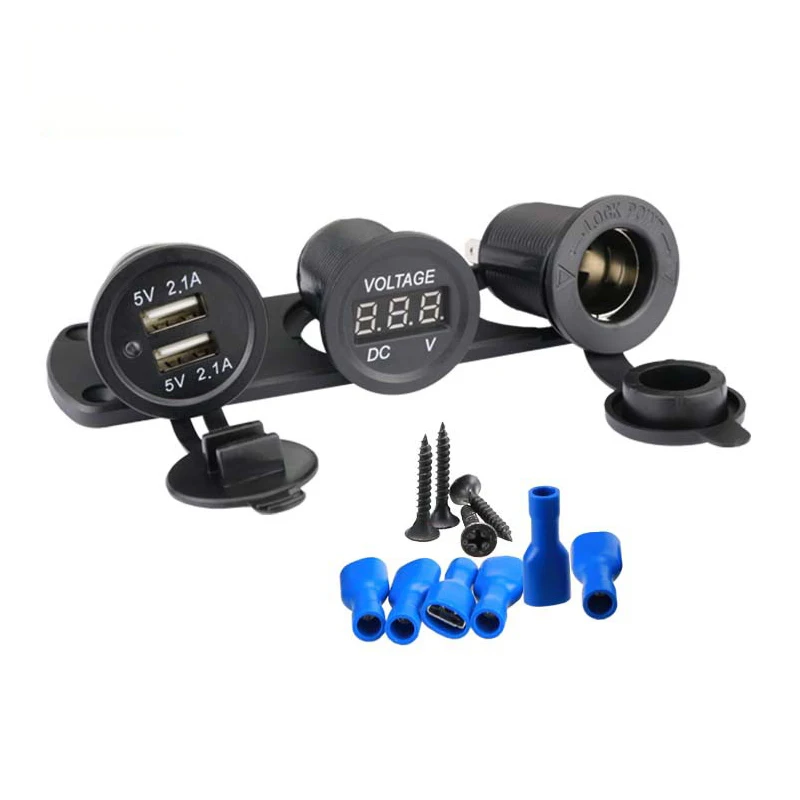 12v dual usb 4 2a car charger with led digital voltmeter voltage cigarette lighter power socket plug adapter for car boat rv free global shipping