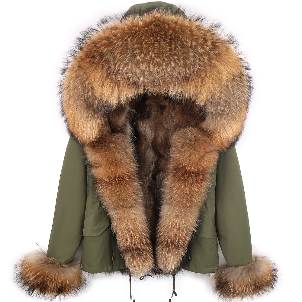 Real Fox Fur Coat Winter Jacket Women Brand Short Parka Waterproof Big Natural Raccoon Fur Collar Thick Warm Streetwear