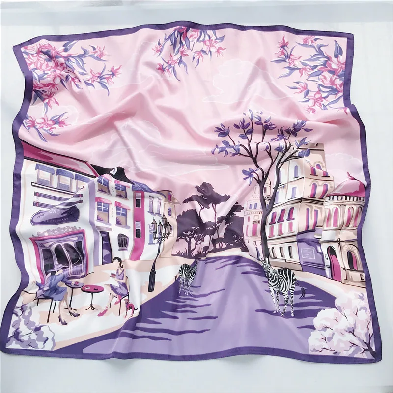 

70*70cm Small Handkerchief Silk Satin Hair Scarf For Women Print Headband Bandana Head Bag Scarfs Female Neck Scarves For Ladies
