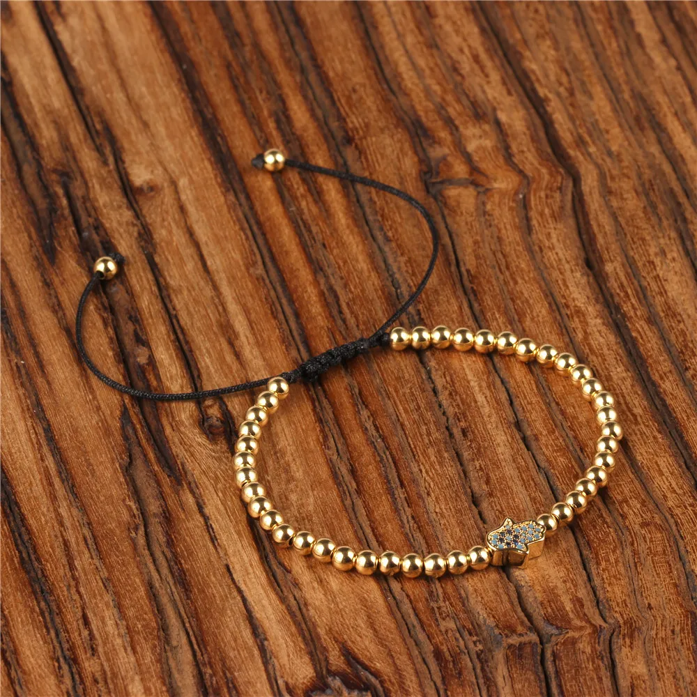 

4mm Copper Beads Moon Star Pendant Bangles For Women Men Novelty Crown Blue Evil Eye & Fatima Hand Charm Beaded Bracelet Jewelry