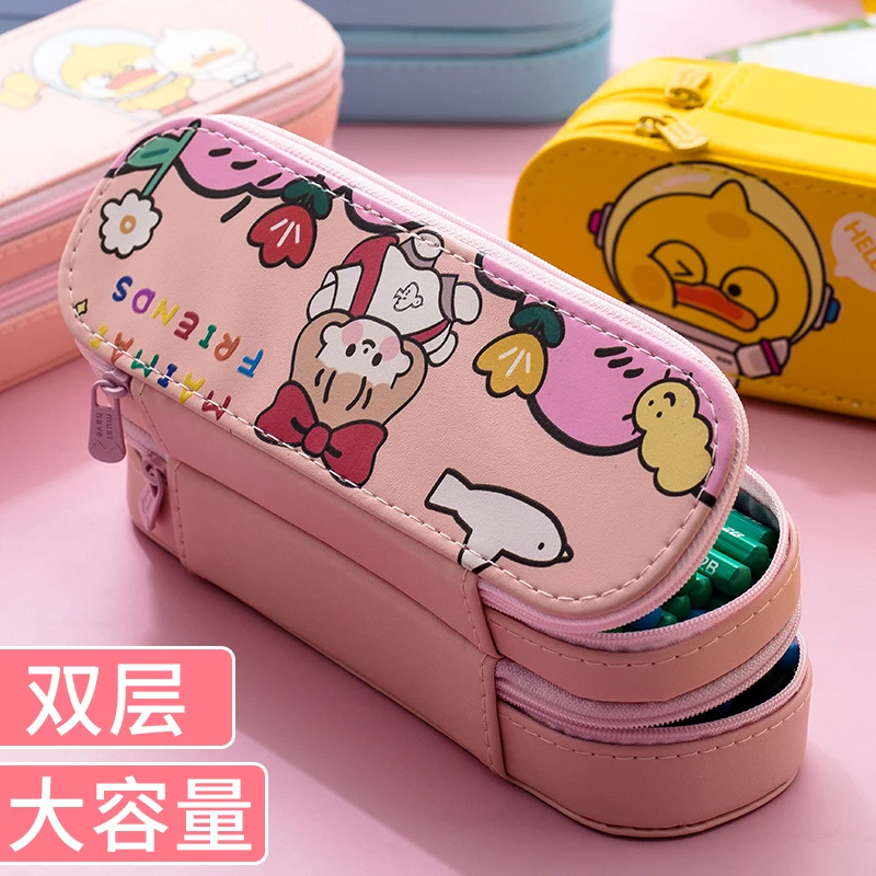 Double Layer pencil cases bag kawaii school supplies stationery pouch stationary cute korean unicorn storage | Канцтовары для офиса